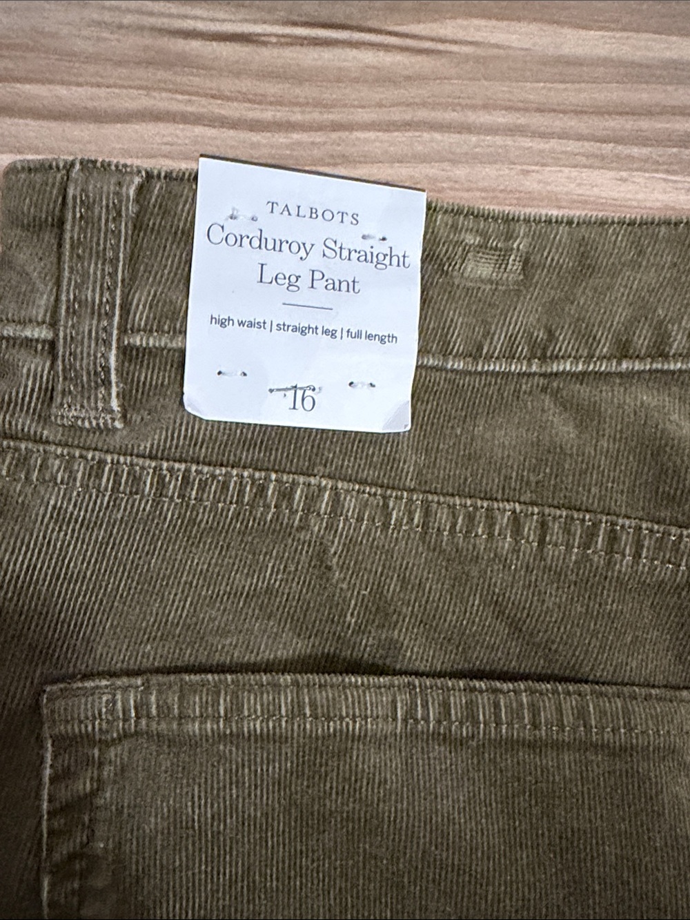 NWT Talbots Olive Green Corduroy Straight Leg Pant Women 16 High-Waist Slimming - Picture 10 of 10